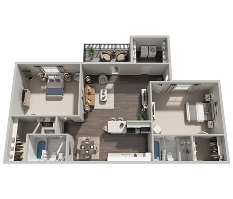 Floor plan for 2 beds, 2 baths, 860 sqft
